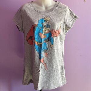Superman Women’s Gray Cap Sleeve T-Shirt Size 2XL Logo Graphic Tee DC Comics